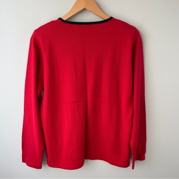 Alia Vintage Red Holiday Embroidered Floral Sweater with black accents - Picture 2 of 7